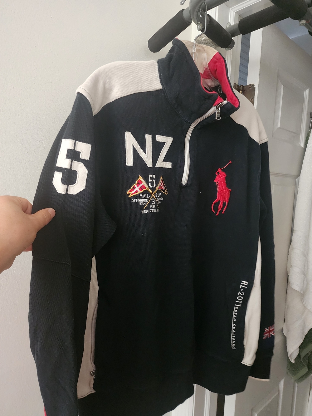 Polo by Ralph Lauren Thick Black Pullover Half-Zip with White & Red Accents. - Picture 2 of 9